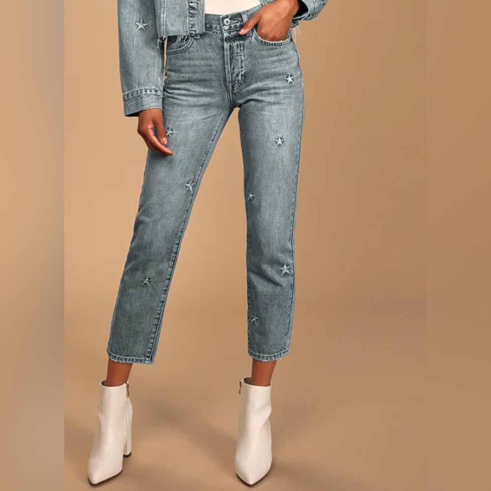 pistola Light Wash Star Embroidered Cropped Jeans